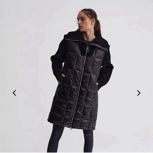 Varley Mayten Knit Puffer Jacket Black Mock Neck Zipper Ribbed Long Coat. Size S